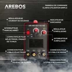 AREBOS Poste à Souder TIG | WIG 180HF Ignition Onduleur | 10-180A | Faible Émission De Fumée - Rouge -Soudure à l'arc Sales Store 10315989 4