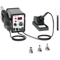 STAMOS Station De Soudage Dessoudage LED SMD CMS Kit Fer À Souder 60w + Air Chaud 650W - Noir