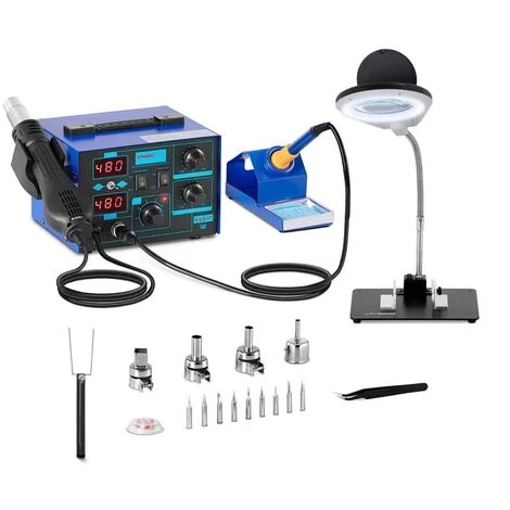 STAMOS Station De Soudage Dessoudage 2 Ecrans Led 200-480°C Buse À Air - Fer À Souder - Rouge 1 STAMOS Station De Soudage Dessoudage 2 Ecrans Led 200-480°C Buse À Air - Fer À Souder - Rouge
