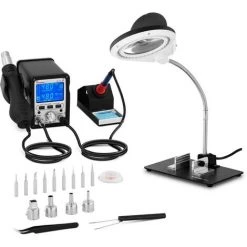 STAMOS Station De Soudage Numérique Pistolet Air Chaud Fer Souder Smd Mémoire Lampe 70W - Noir
