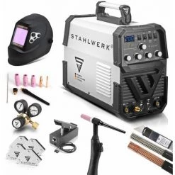 STAHLWERK DC TIG 200 Puls ST équipement Complet - Machine à Souder TIG Professionnelle Avec MMA E-hand, Adaptée Aux Tôles Fines Grâce à La Fonction D'impulsion, Avec Fonction Pédale, Garantie 7 Ans*.