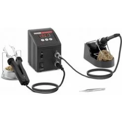 STAMOS Station De Soudage Dessoudage Numérique ESD SMD Fer À Souder Support Éponge 80W - Argent