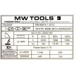 Poste à Souder Inverter TIG DC Pulse 200 A + Accessoires MW-Tools TIG205P 9 Poste à Souder Inverter TIG DC Pulse 200 A + Accessoires MW-Tools TIG205P -Soudure à l'arc Sales Store 27574281 5