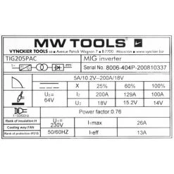 Poste à Souder TIG AC/DC Pulse 200 A + Accessoires MW-Tools TIG205PAC 9 Poste à Souder TIG AC/DC Pulse 200 A + Accessoires MW-Tools TIG205PAC -Soudure à l'arc Sales Store 27574282 5