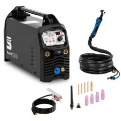 Poste À Souder À L'Arc MMA Onduleur IGBT Inverter Alu 200A 230V TIG AC/DC Stamos - Noir, Argent