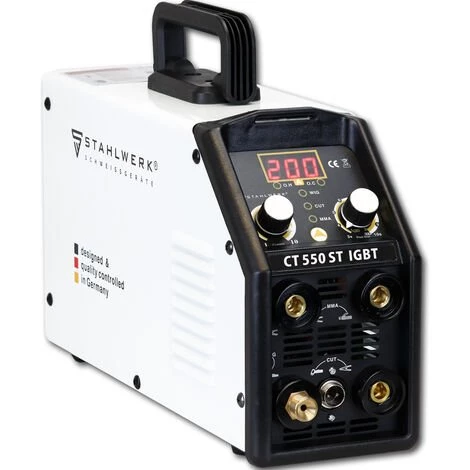 STAHLWERK CT550 ST - Soudeuse Compacte TIG / MMA Avec Coupeuse Plasma Jusqu'à 12 Mm, TIG / MMA 200 A + Coupe 50 A, Garantie* 7 Ans 2 STAHLWERK CT550 ST - Soudeuse Compacte TIG / MMA Avec Coupeuse Plasma Jusqu'à 12 Mm, TIG / MMA 200 A + Coupe 50 A, Garantie* 7 Ans – Image 2