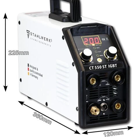 STAHLWERK CT550 ST - Soudeuse Compacte TIG / MMA Avec Coupeuse Plasma Jusqu'à 12 Mm, TIG / MMA 200 A + Coupe 50 A, Garantie* 7 Ans 4 STAHLWERK CT550 ST - Soudeuse Compacte TIG / MMA Avec Coupeuse Plasma Jusqu'à 12 Mm, TIG / MMA 200 A + Coupe 50 A, Garantie* 7 Ans – Image 4