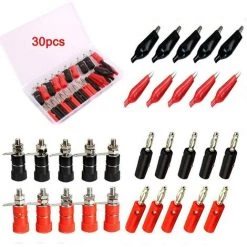IRISFR Lilaris 4 Mm Fiche Banane Audio Speaker Wire Connecteur De Câble,4mm Connecteurs Isolee De Prise Socket Pour Câbles De Haut-parleur, Plaque Murale Et Plus+Tester La Pince Crocodile，30 Pièces