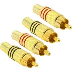 MACARON Fiche Audio RCA, AV Stéréo Mâle Or Plaqué Avec Ressort Coaxiale Audio Sans Soudure Adaptateur Pour Transfert Entre Les Interfaces De Matériel Audio (4-Pack)LO-Ron
